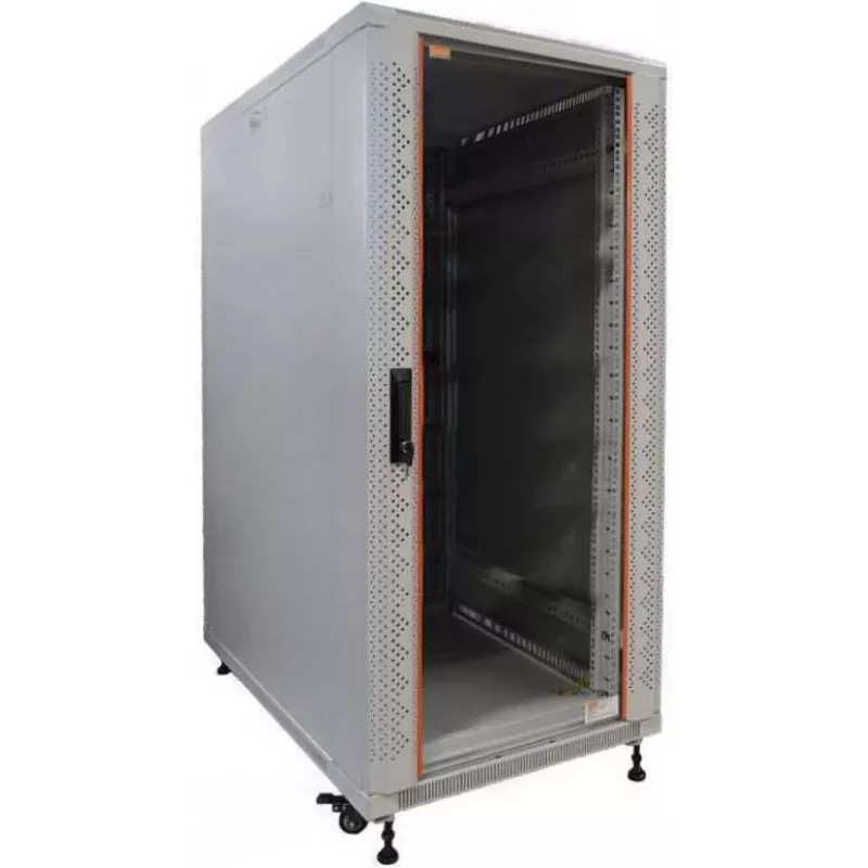 IT-BUDGET 19-Inch Network Cabinet SRK - 27U - 600x800 mm - Glass/Solid Steel Door - Flatpack - Light Grey (RAL 7035)