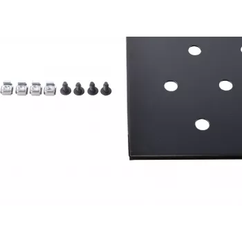 Rockstable 1U 19 colių fiksuota stelažo lentyna - plieninė - juoda - 20 kg apkrova - ovali perforuota (RS19-FH68)