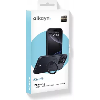ALKAYA Lucid 360 FlexStand Dėklas su MagSafe, skirtas iPhone 16, juodas (CS-20226)