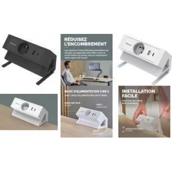 Fellowes Power Desk Power Strip, Type E, Black