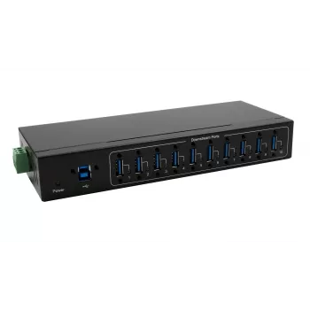 Exsys USB 3.2 Gen 1 10-Port Metal Hub su DIN-Rail komplektu, VIA VL811+ mikroschema, 5 Gbps, 5V/4A maitinimo adapteris, 1,8 m laidas