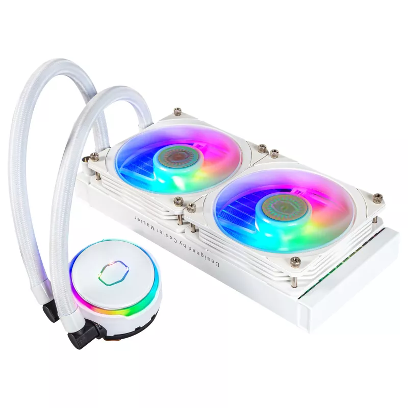 Cooler Master MasterLiquid PL240 FLUX White CPU Liquid Cooler, 240mm Radiator, 2x 120mm Fans, ARGB, LGA1700/AM5