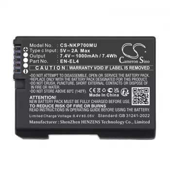 CAMERON SINO Baterija tipas EN-EL4 A E, skirta Nikon D2H D2Hs D2X D2Xs D3 D3S D3X F6 su USB-C prievadu / CS-NKP700MU