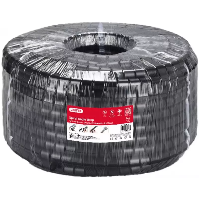UNITEK Spiral Cable Organizer, 10 meters, 22 mm Diameter, Black
