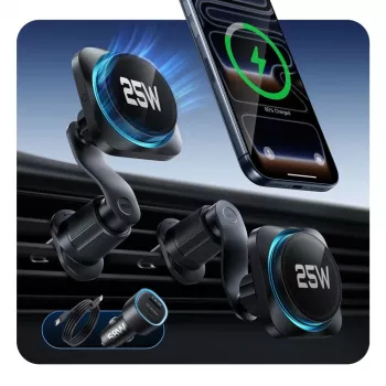 ESR Omnilock CryoBoost magnetinis MagSafe automobilinis ventiliacijos laikiklis su belaidžiu įkrovikliu 25W Qi2.2, juodas