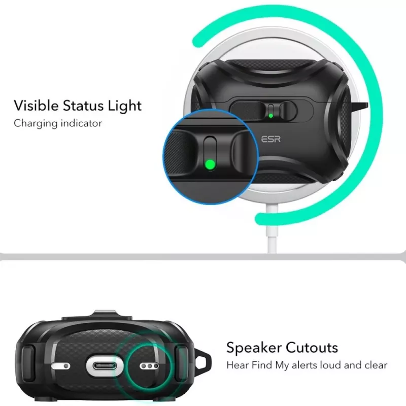 ESR Cyber FlickLock HaloLock MagSafe dėklas, skirtas Apple AirPods Pro 3, juodas