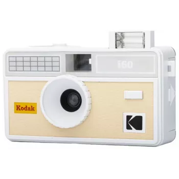 KODAK I60 35mm daugkartinio naudojimo juostinis fotoaparatas su įmontuota blykste, smėlio-pilkos spalvos