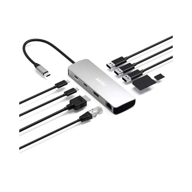PORT Designs USB-C 9-in-1 Docking Station su 4K HDMI ir 85W PD - Space Grey