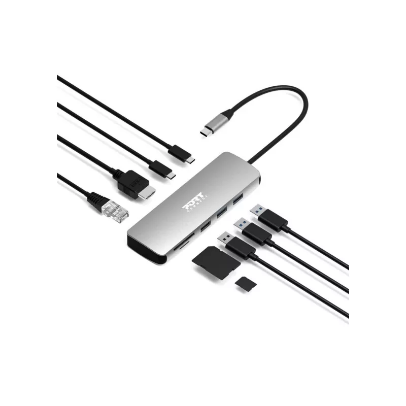 PORT Designs USB-C 9-in-1 Docking Station su 4K HDMI ir 85W PD - Space Grey