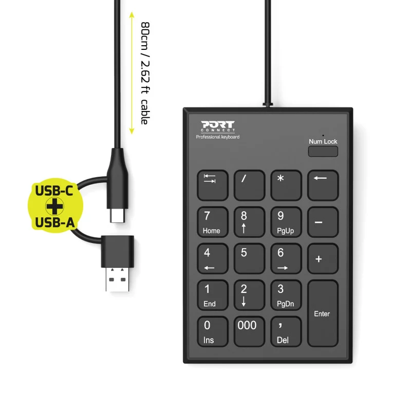 PORT Designs PORT Connect skaitmeninis klavišų blokas USB-C juodas