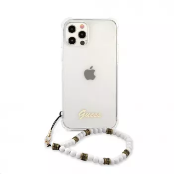 Guess Apple iPhone 12/12 Pro PC Script and White Pearls Case Transparent