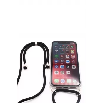 Evelatus Apple iPhone X/XS dėklas su virvele, juodas permatomas