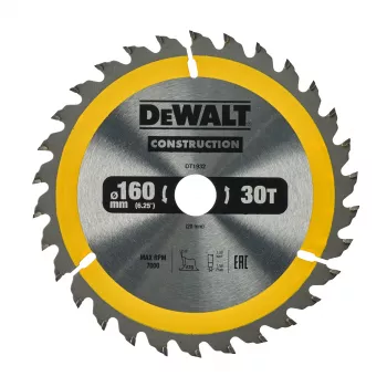 DEWALT TCT Circular Saw Blade 160x20mm 30T +10° Rake 16mm Ring