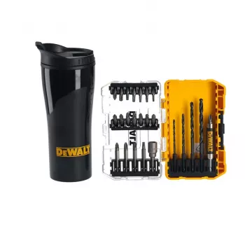 DEWALT 25 dalių grąžtų ir atsuktuvų antgalių rinkinys su terminiu puodeliu