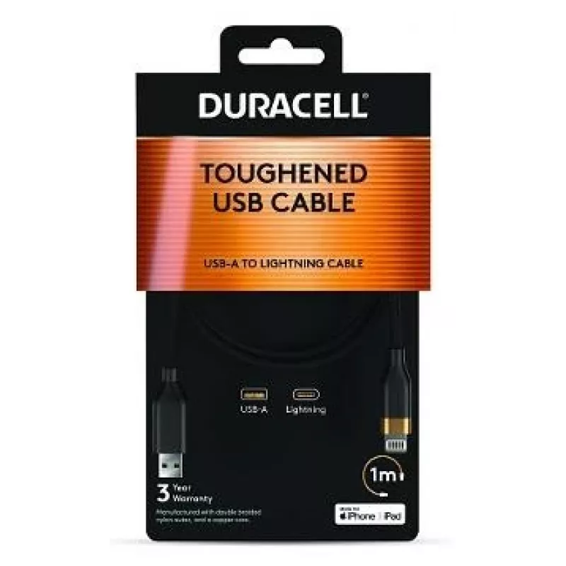 DURACELL 1m USB-A į Lightning laidas baltas, sertifikuotas MFi