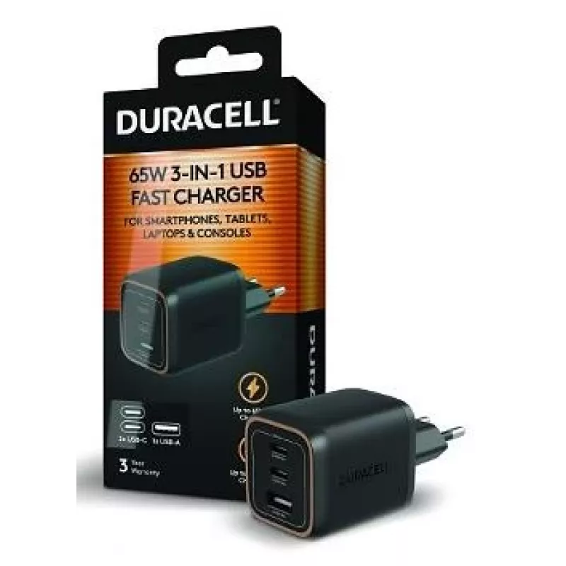 Duracell sieninis įkroviklis PD 65W GaN 2 x USB-C