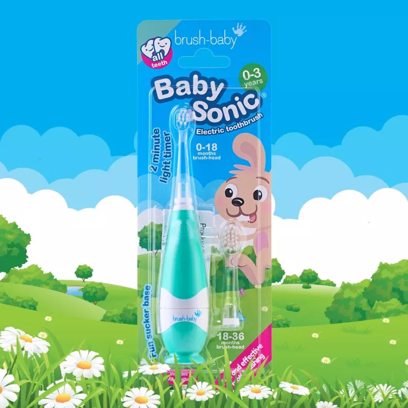 BRUSH BABY Baby Sonic dantų šepetėlis 0-3 metų Marine