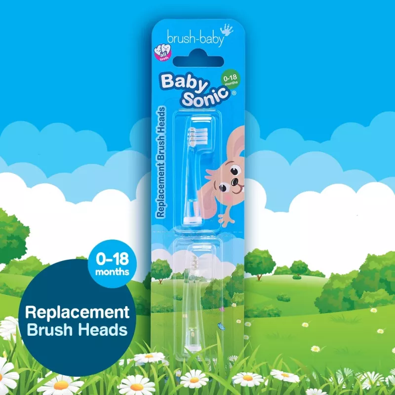Brush-Baby BabySonic atsarginiai šepetėlių antgaliai 0-18 mėn. 2 vnt. balti