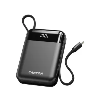 Canyon OnPower 104 10000 mAh Power Bank su USB-C ir Lightning laidu, juoda