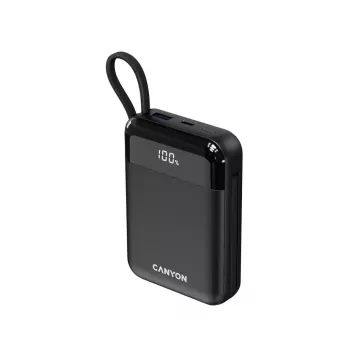 Canyon OnPower 104 10000 mAh Power Bank su USB-C ir Lightning laidu, juoda