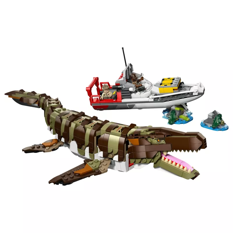 LEGO Jurassic World 76974 Misija laive ir mozazauro modelis