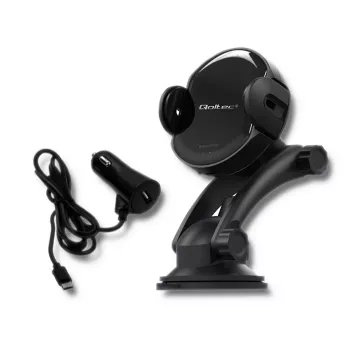 Qoltec PRO belaidis automobilinis įkroviklis su IR laikikliu 15W QC 3.0 USB Type-C juodas