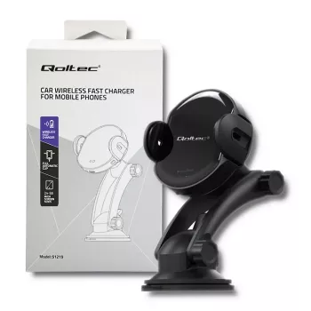 Qoltec PRO belaidis automobilinis įkroviklis su IR laikikliu 15W QC 3.0 USB Type-C juodas