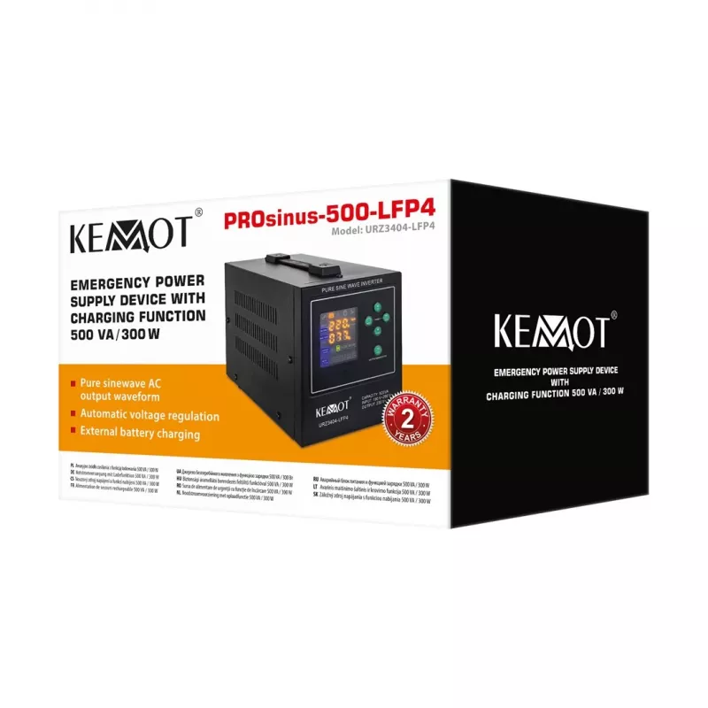 KEMOT PROsinus-500-LFP4 Nepertraukiamo maitinimo šaltinis, gryno sinusinio bangos keitiklis su įkrovimo funkcija 12V 230V 500VA/300W
