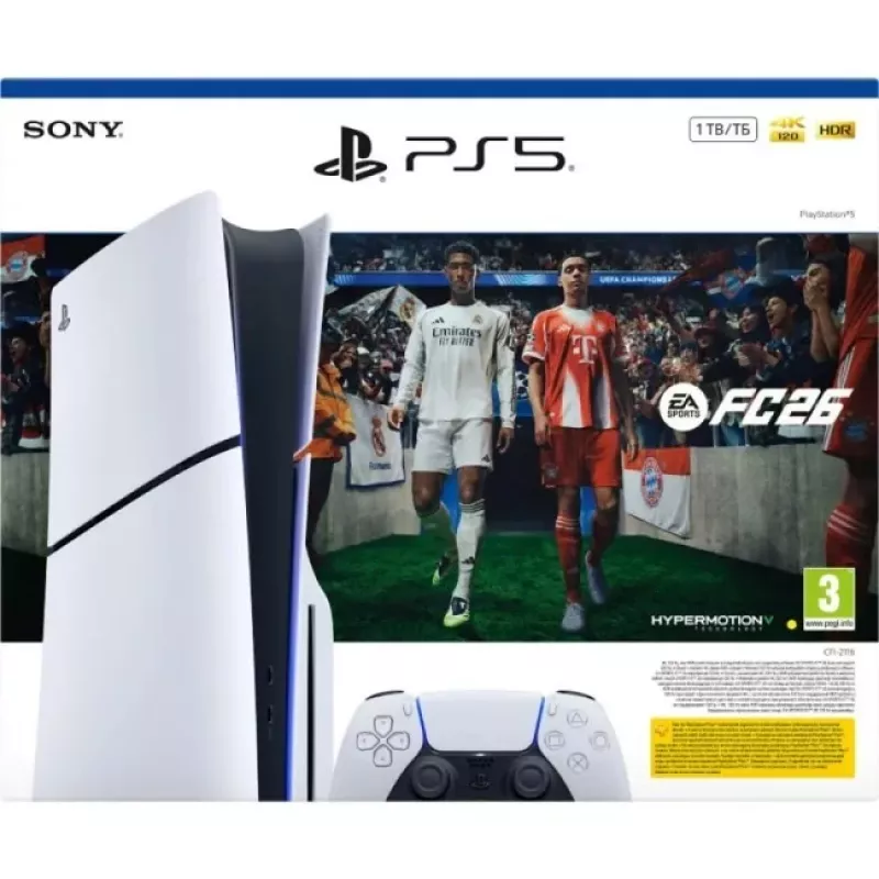 Sony PlayStation 5 Slim Disc Edition 1TB + EA Sports FC 26 komplektas – balta/juoda (CFI-2116A)
