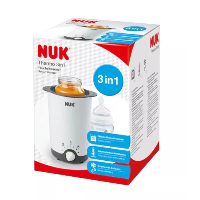 NUK Thermo 3-in-1 kūdikio buteliuko ir maisto šildytuvas su garų šildymu, baltas/juodas, 7,6 cm kamera