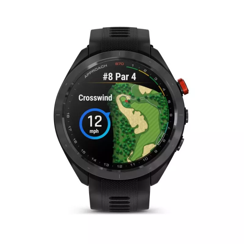 Garmin Approach S70 47mm Golf GPS Smartwatch – Black/Red Ceramic Bezel with Black Silicone Band