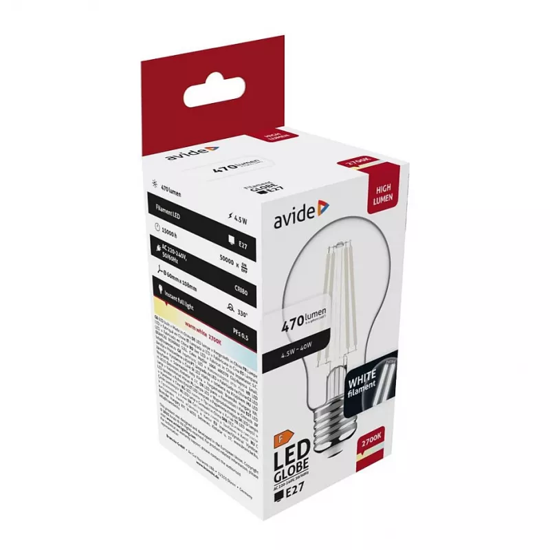 Avide LED kaitinamojo siūlelio rutulinė lemputė 4.5W E27 šilta balta 2700K
