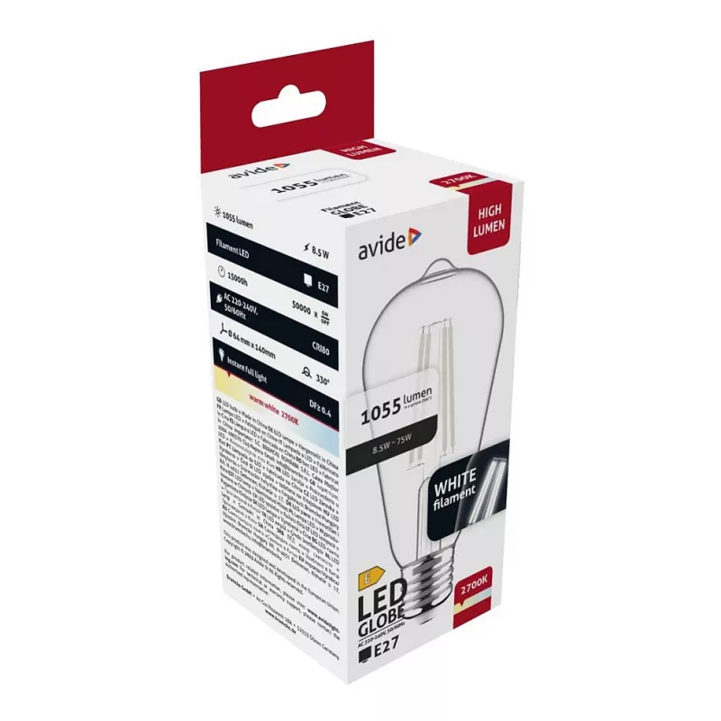 Avide LED lemputė White Filament ST64 8.5W E27 Šilta balta 2700K