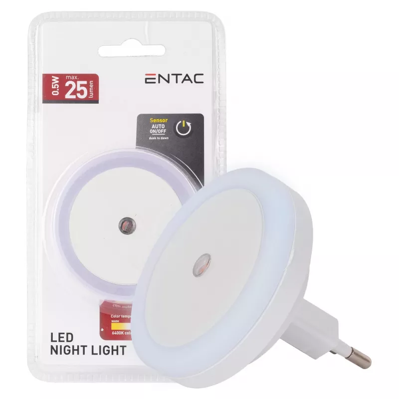 ENTAC Night Light 0.5W Circular Cool White with Dusk-to-Dawn Sensor