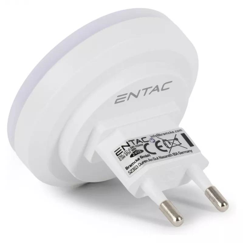 ENTAC LED naktinė lemputė 0,5W apvali šilta balta su prieblandos jutikliu