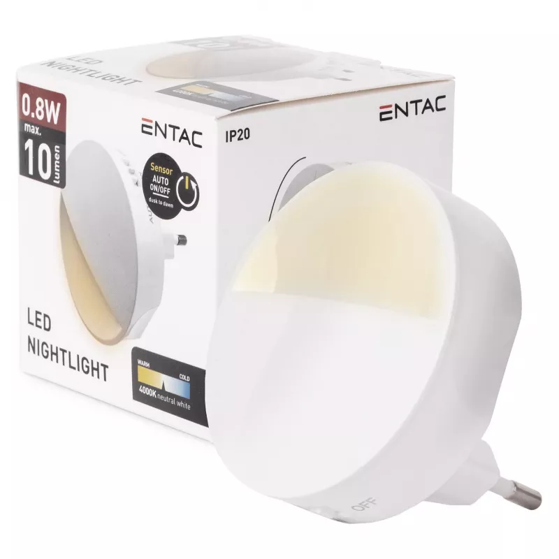 ENTAC naktinė lemputė 0,8W su CDS prieblandos jutikliu (be PIR jutiklio)