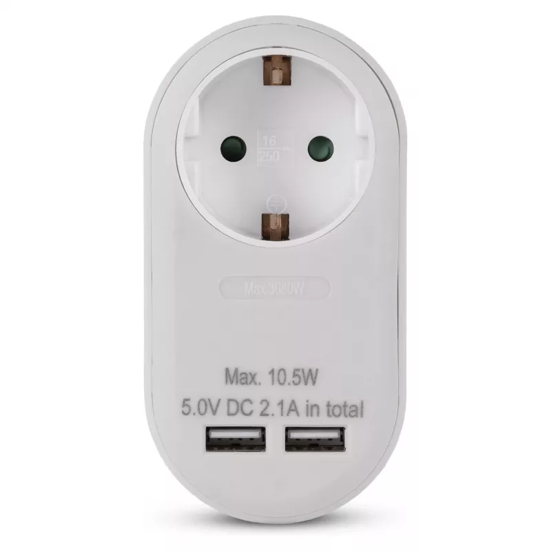 ENTAC sieninis kištukinis adapteris su 2x USB-A balta