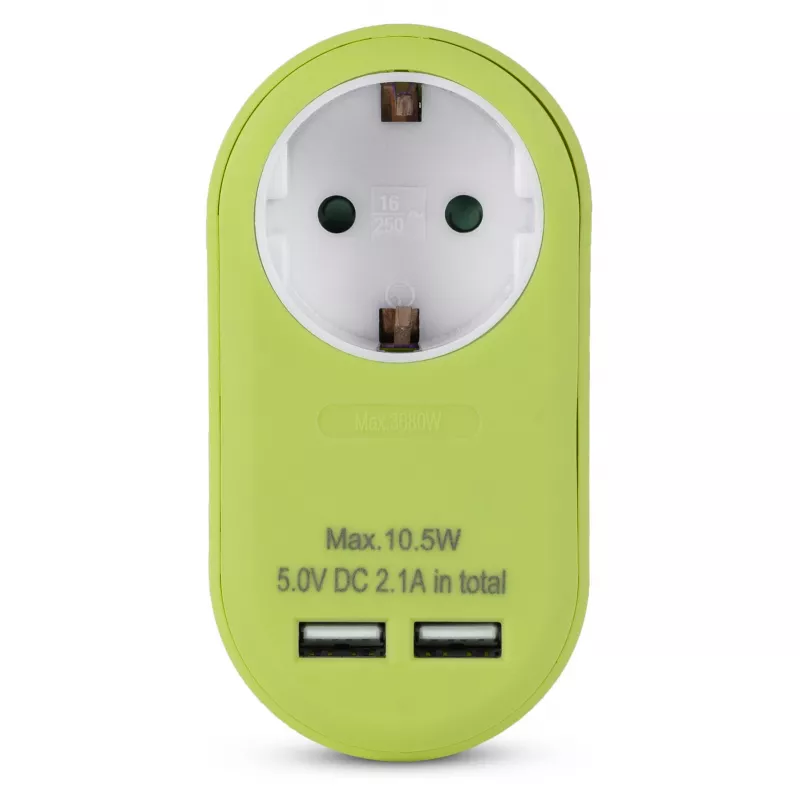 ENTAC kištukinis adapteris su 2x USB-A, žalios spalvos