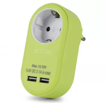 ENTAC kištukinis adapteris su 2x USB-A, žalios spalvos