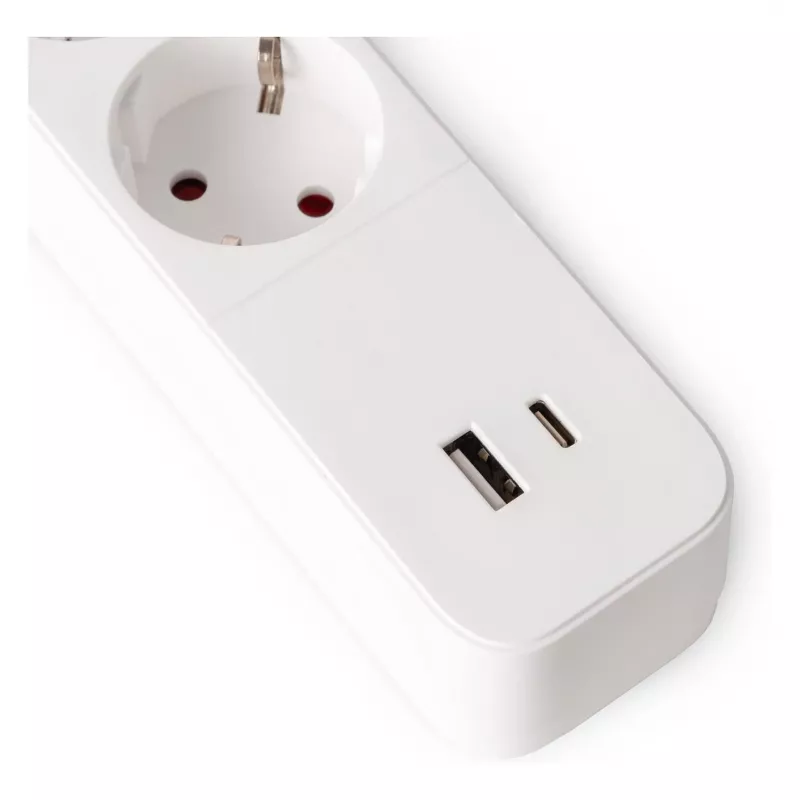 ENTAC Power Strip 4-Way with 1x USB-A & 1x USB-C, 1.5m White