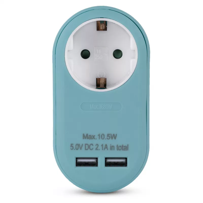 ENTAC kištukinis adapteris su 2x USB-A mėlynas