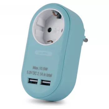 ENTAC kištukinis adapteris su 2x USB-A mėlynas
