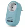 ENTAC kištukinis adapteris su 2x USB-A mėlynas