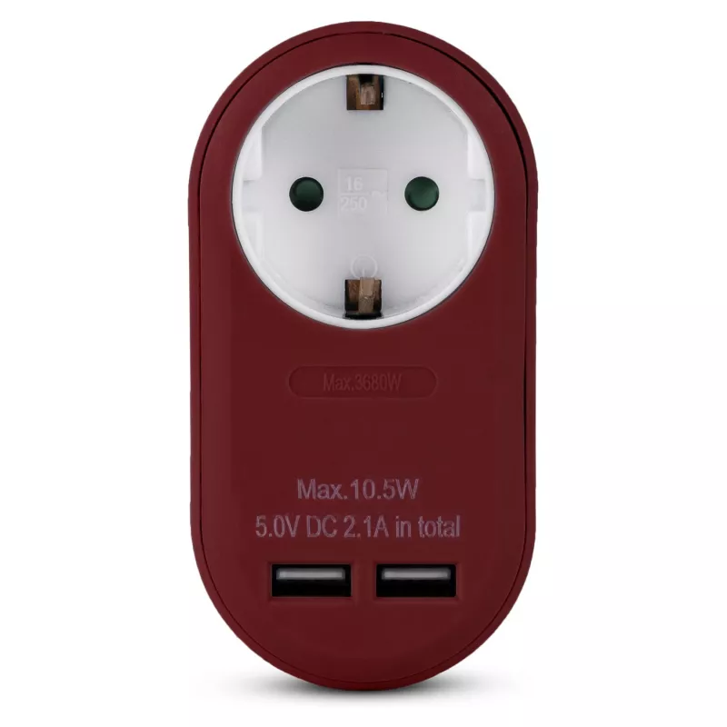 ENTAC sieninis kištukinis adapteris su 2x USB-A bordo spalvos