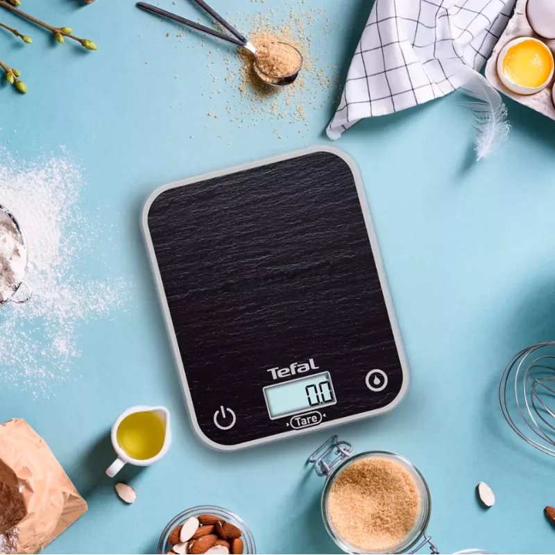 TEFAL virtuvinės svarstyklės BC50D2V0 Optiss – skaitmeninis LCD, 5 kg talpa, juodos spalvos