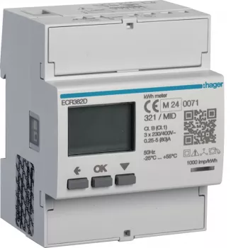 Hager ECR382D 3 fazių tiesioginio prijungimo elektros energijos skaitiklis 80A 4 moduliai Modbus MID