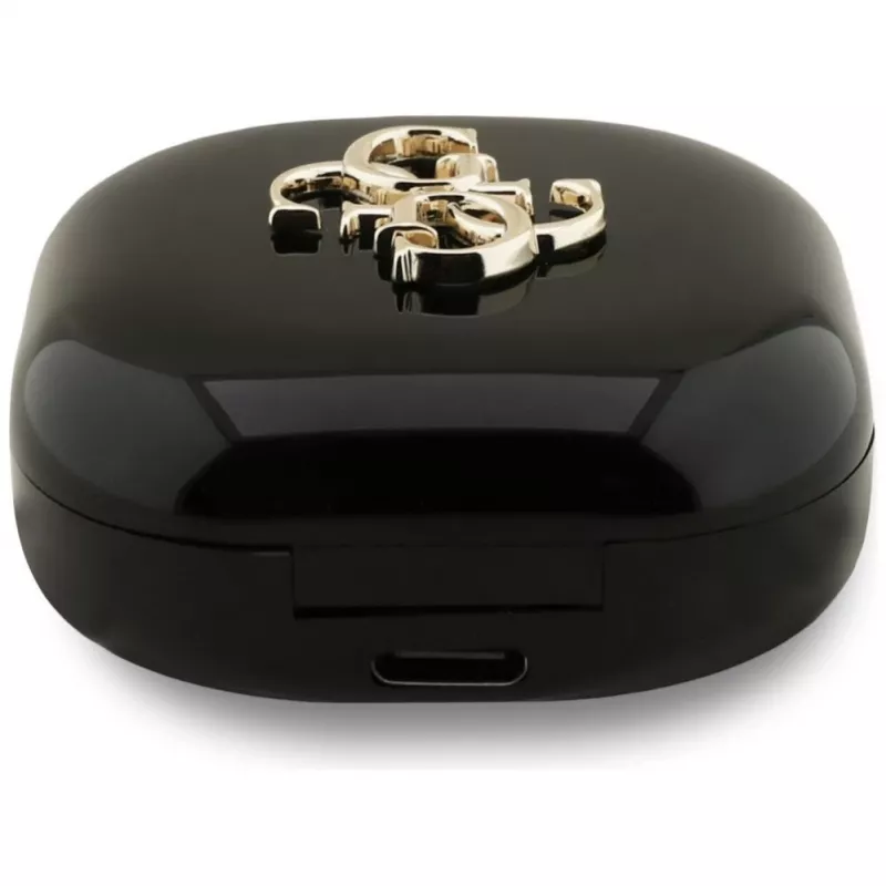 Guess 4G Metal Logo True Wireless Stereo Bluetooth Earbuds su įkrovimo dėklu (juodi)