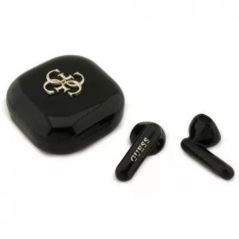 Guess 4G Metal Logo True Wireless Stereo Bluetooth Earbuds su įkrovimo dėklu (juodi)