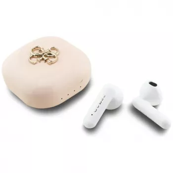 Guess 4G Metal Logo True Wireless Stereo Bluetooth 5.0 ausinės su įkrovimo dėklu - rožinė