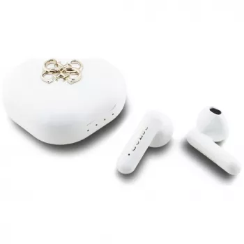 Guess 4G Metal Logo True Wireless Stereo Bluetooth Ausinės su Įkrovimo Dėklu (Balta)
